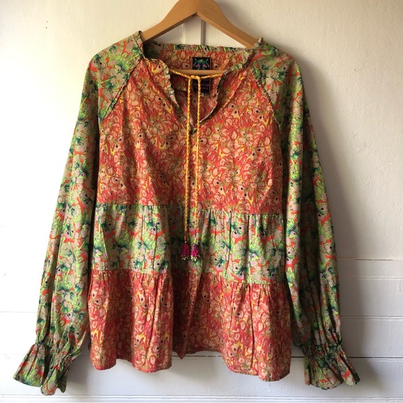 Roopa Pemmaraju Vivi Floral Patchwork Peplum Peasant Blouse Anthropologie Medium - Picture 6 of 15